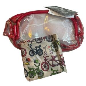 Red Clear Crossover Bag with Bicycle Print Tote Bag